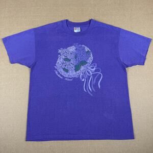 Vintage Mackinac Island Floral Lace Doily Michigan 80s Purple Shirt Size XL